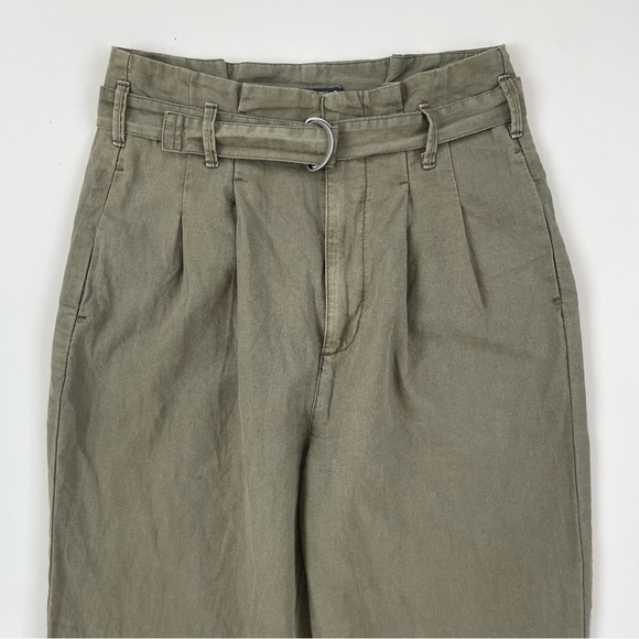Abercrombie & Fitch Women's Green Linen Blend High Waist Paperbag Pants SMALL - Picture 3 of 10